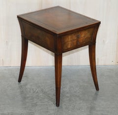 Victorian Hardwood Curved Single Drawer Side End Lamp Table Brown Leather Top