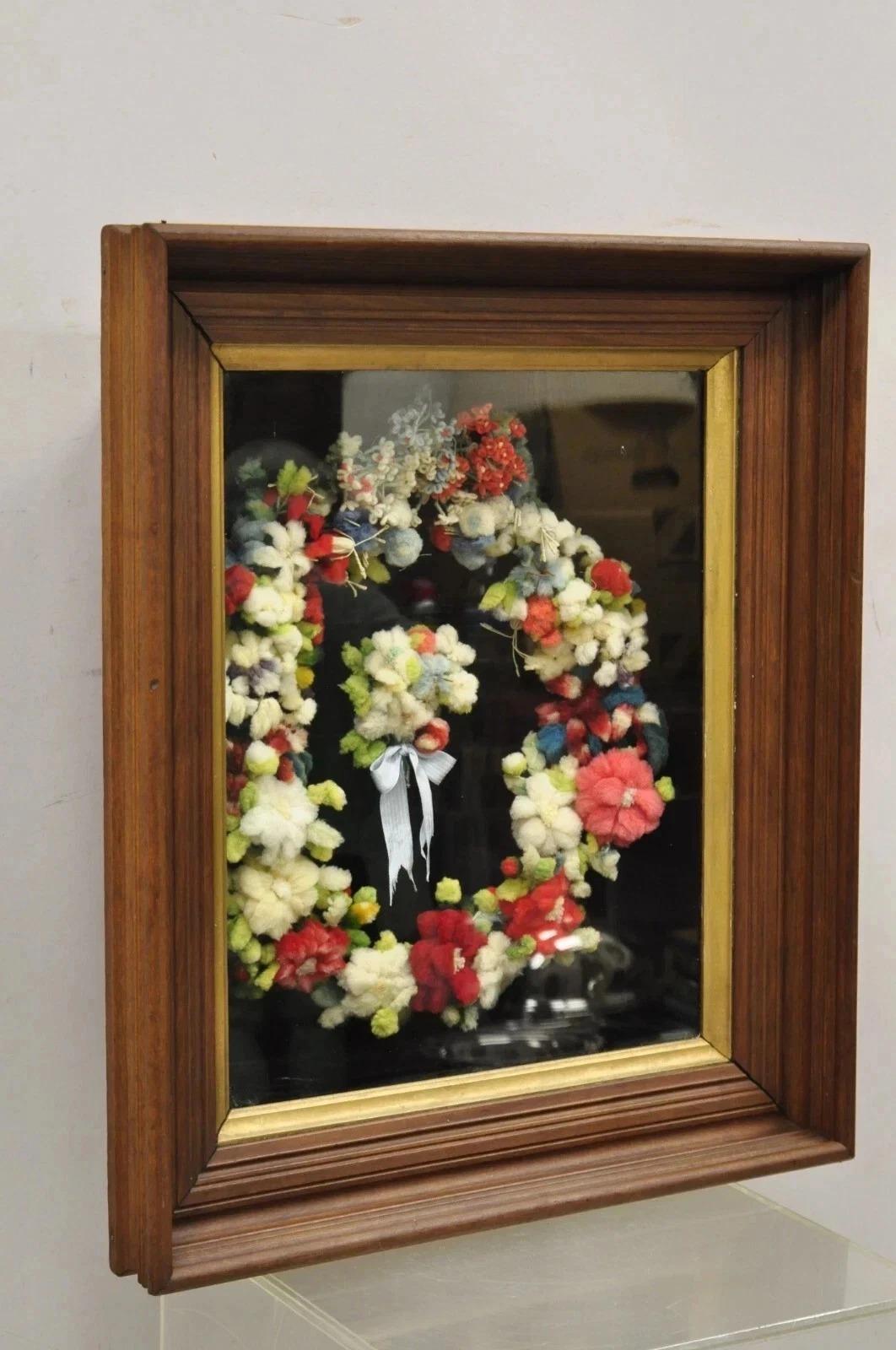 Victorian Mahogany Deep Shadow Box Frame Felt Cotton Mourning Wreath ...
