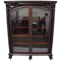 Antique Victorian Mahogany Double Door Bookcase China Cabinet Northwind Face Paw Feet
