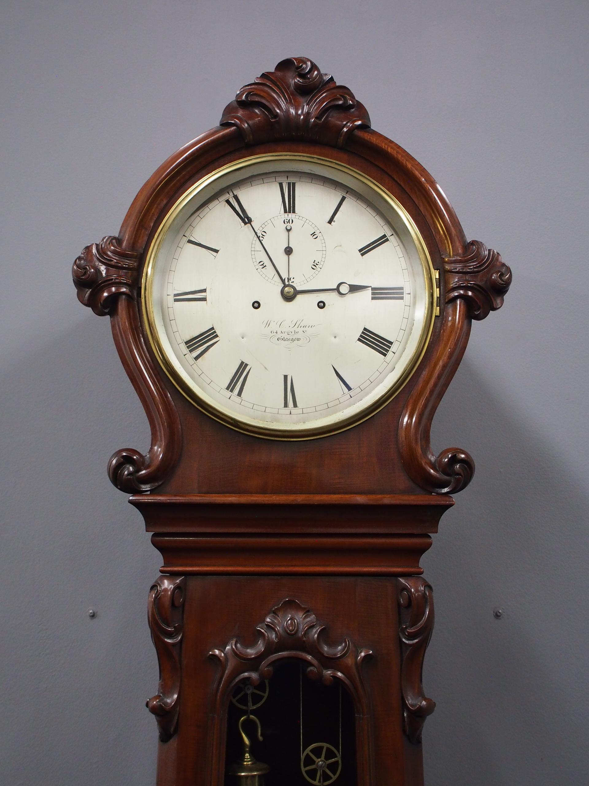 Victorian Mahogany Drum Head Longcase Clock by W. C. Shaw, Glasgow For Sale 5