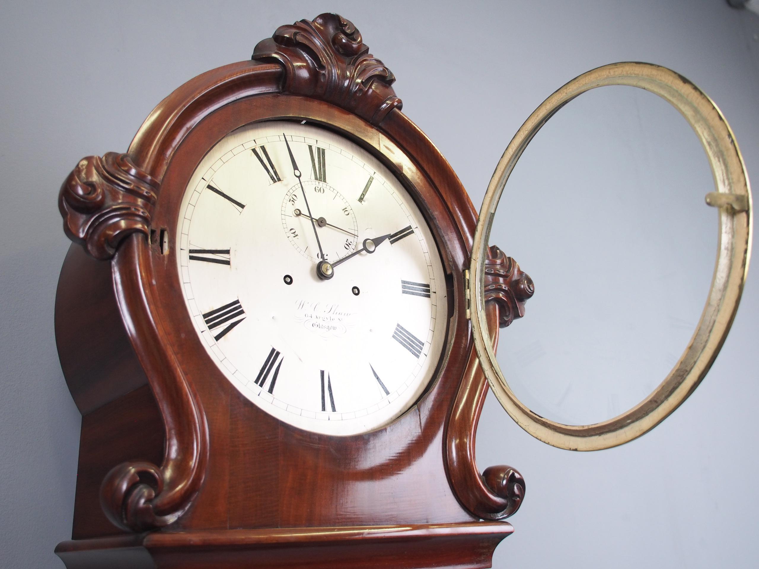 Victorian Mahogany Drum Head Longcase Clock by W. C. Shaw, Glasgow In Good Condition For Sale In Edinburgh, GB
