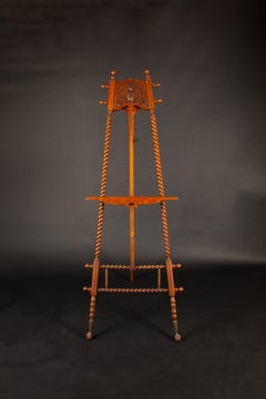 Victorian Oak Easel with Hand-Carved Peacock Motif and Brass Claw Feet
