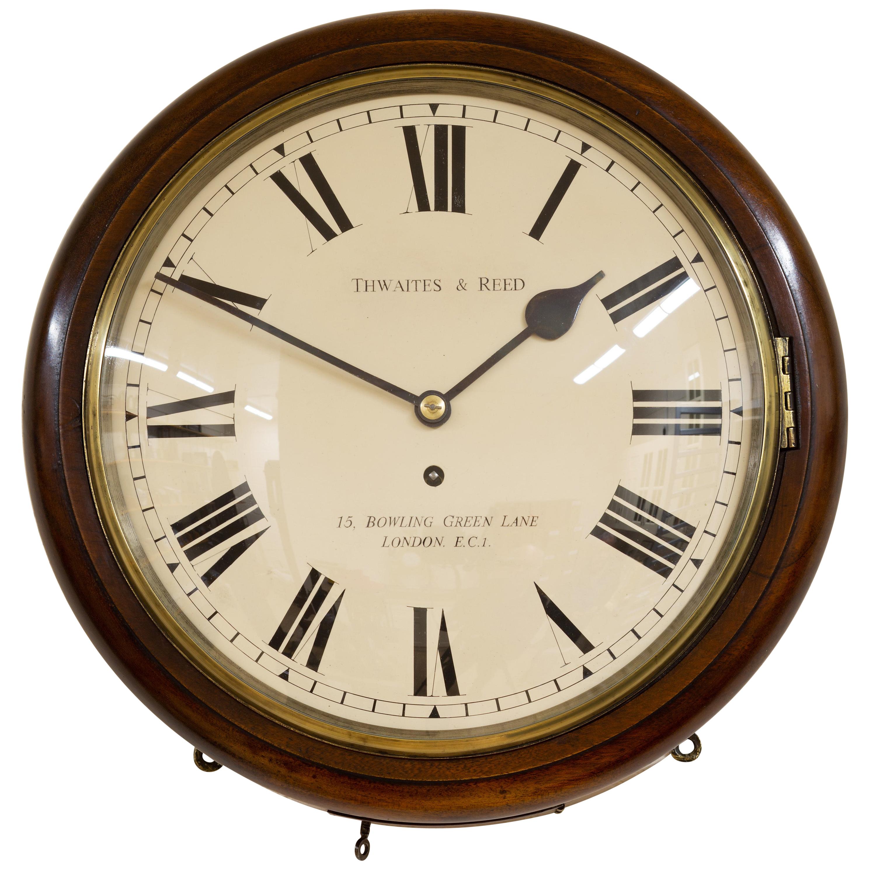 Victorian Mahogany English Fusee Dial Clock by Thwaites and Reed, London