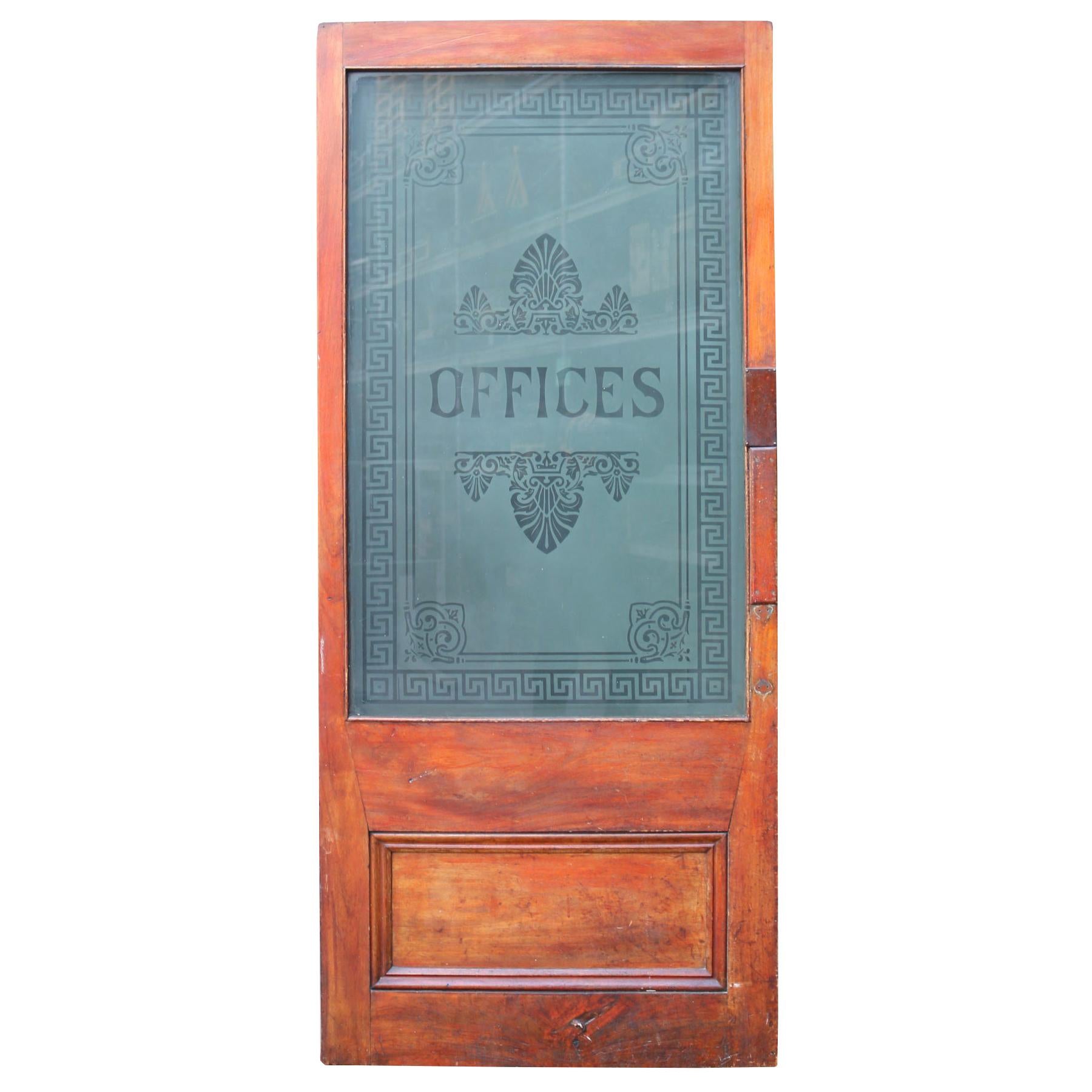 Victorian Mahogany and Etched Glass Door
