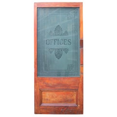 Vintage Victorian Mahogany and Etched Glass Door