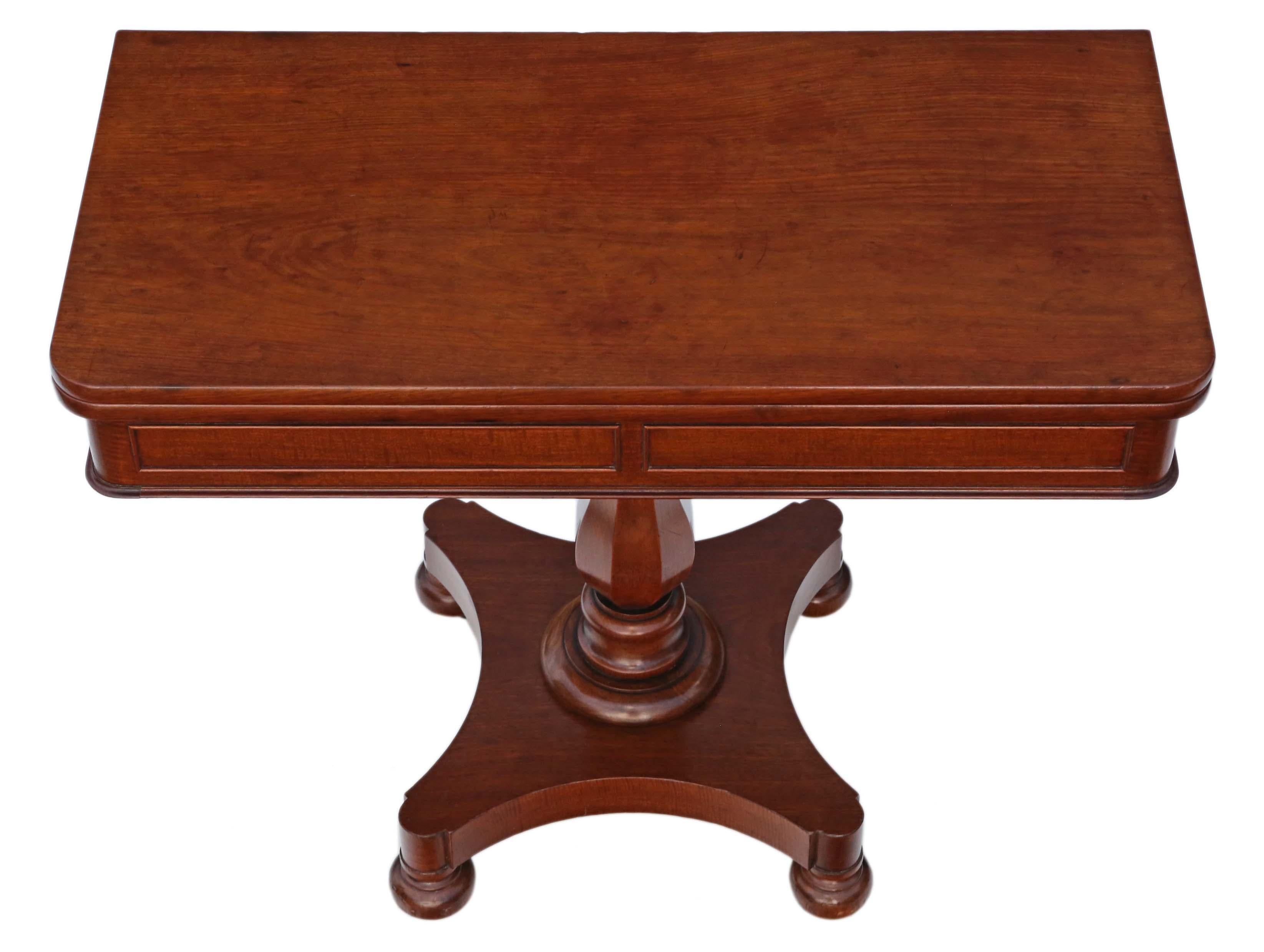 Victorian quality mahogany folding tea table, circa 1850, that would also make a charming card or console table.
This is a lovely table, that is full of age, charm and character. Stands on concealed castors.
No loose joints and the finishes are in