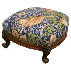 Victorian Mahogany Foot Stool Upholstered in Strawberry Thief by William Morris