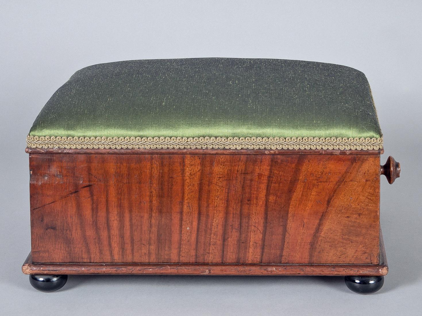 Fabric Victorian Mahogany Footstool For Sale