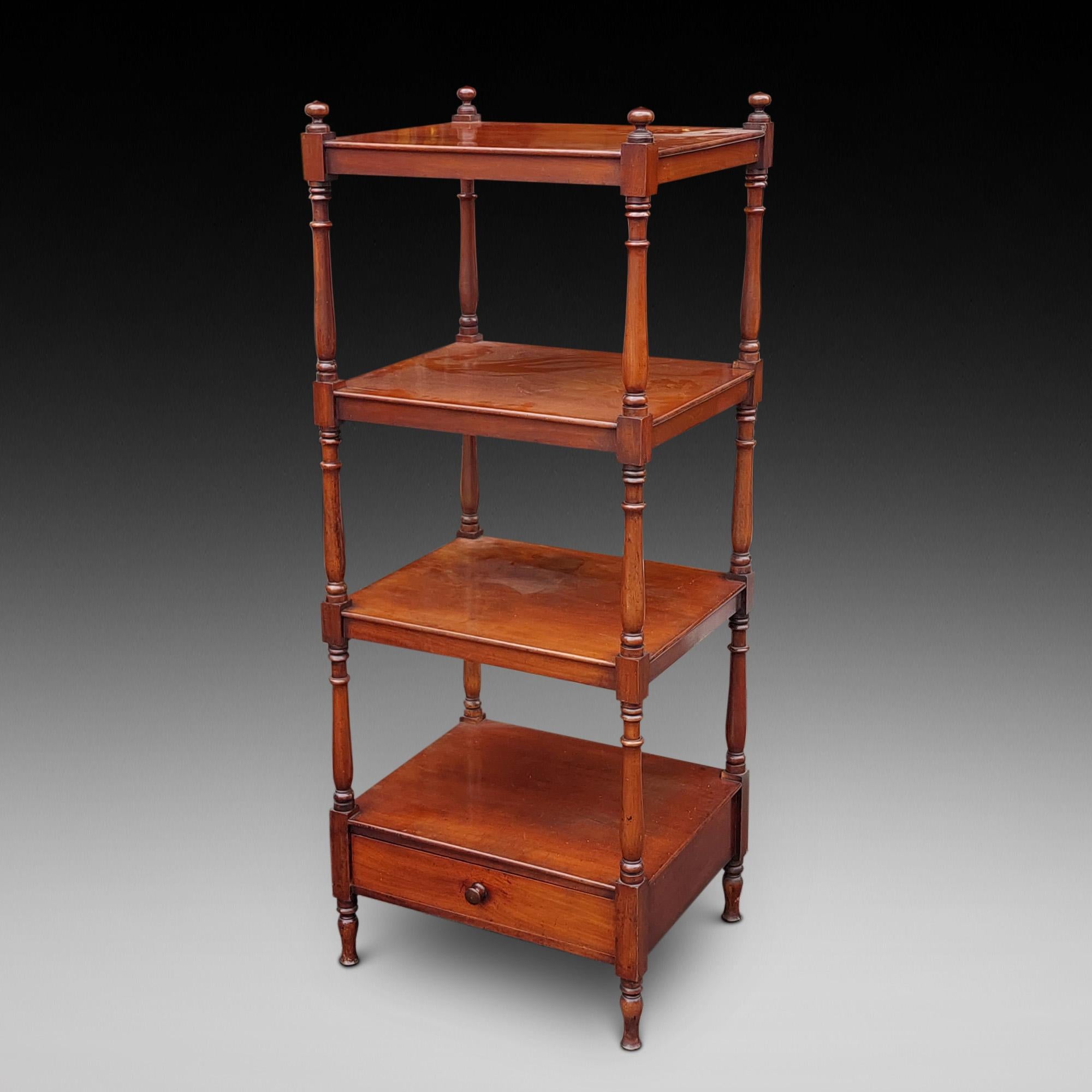Victorian Mahogany Four Tiered Whatnot - with single frieze drawer to base, raised on turned baluster, knopped and block supports - 21