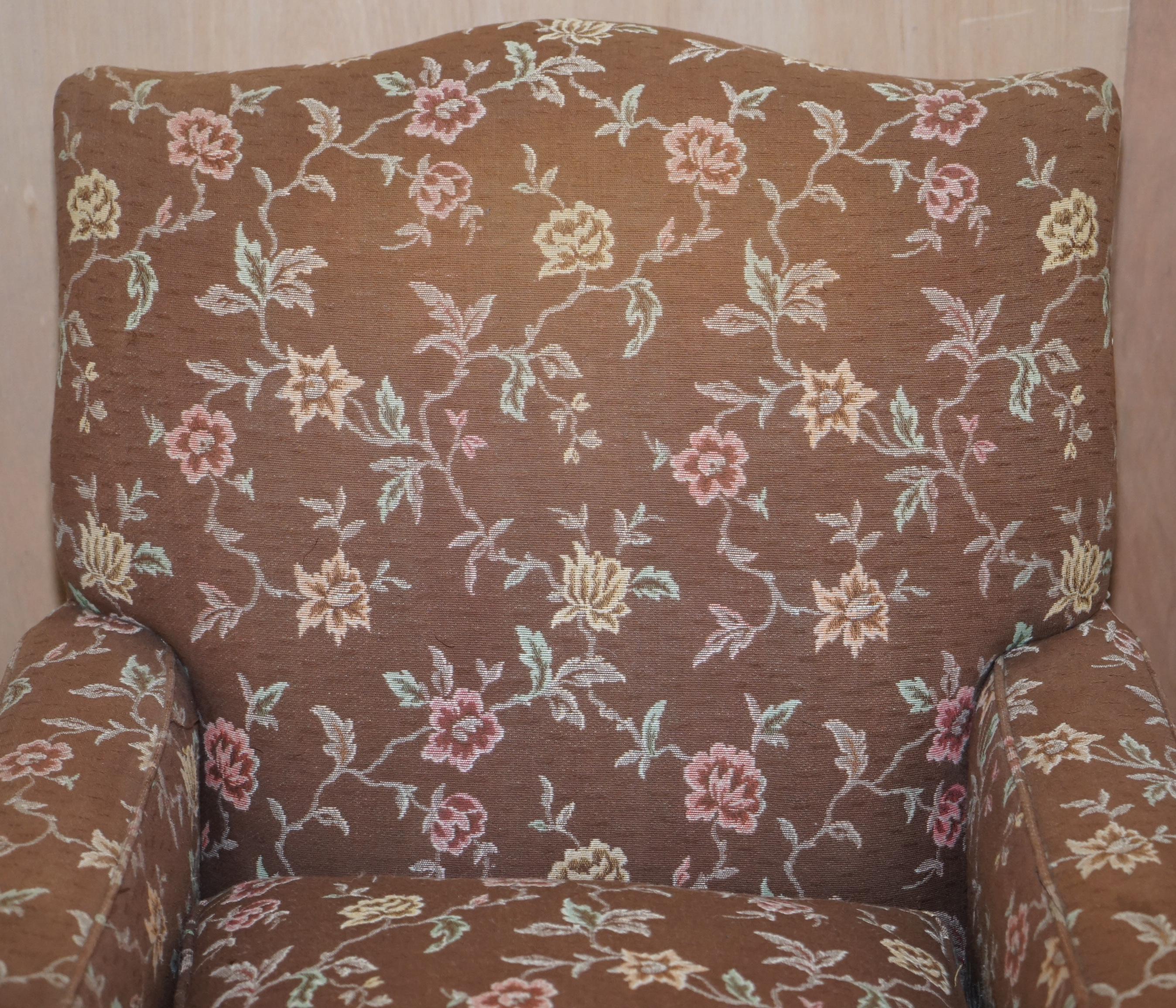 Late 19th Century Victorian Mahogany Frame Claw & Ball Feet Library Club Armchair Floral Upholster