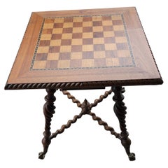 Victorian Mahogany Game Chess Table with Inlay Banding & Barley Twist Legs C1880