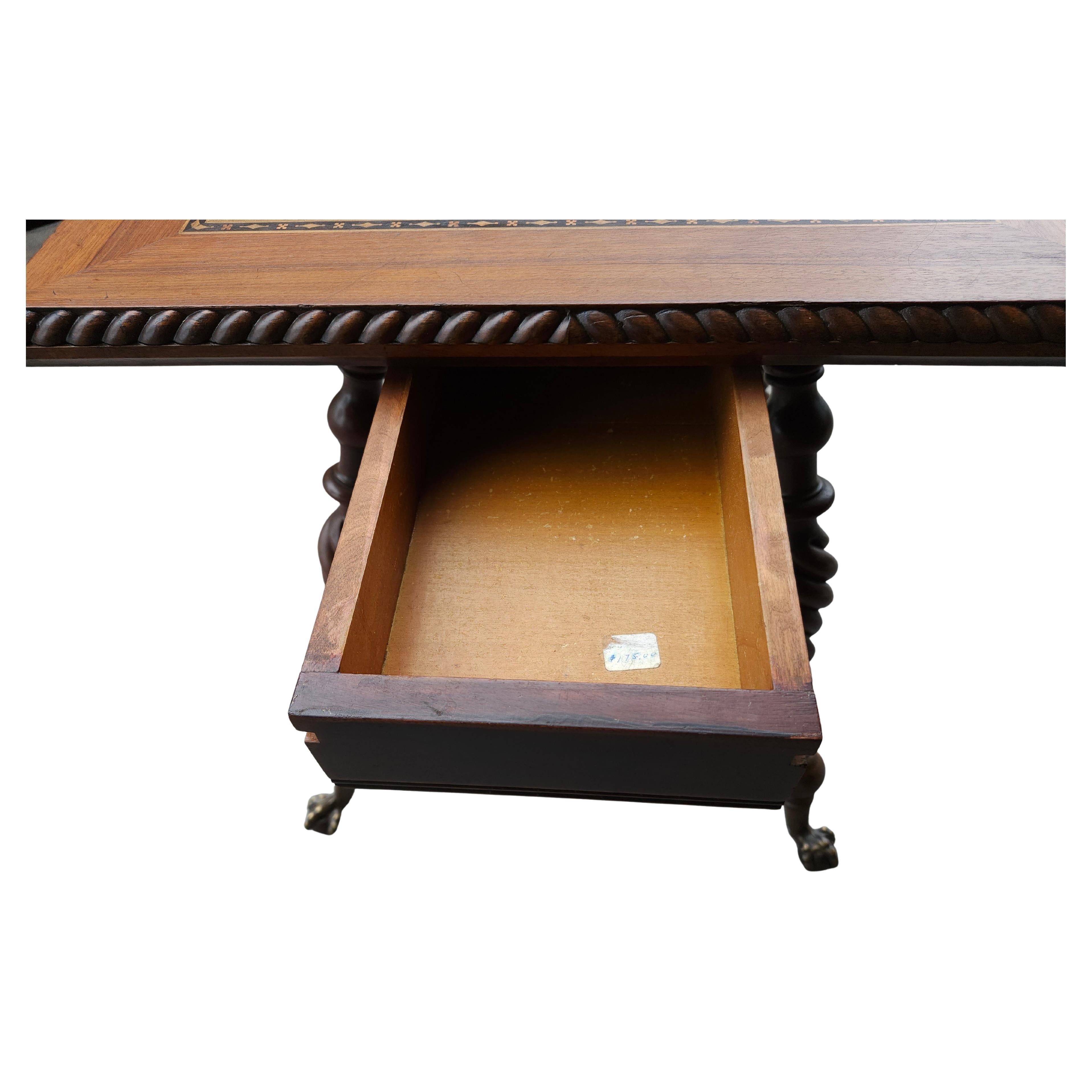 American Victorian Mahogany Game Chess Table with Inlay Banding & Barley Twist Legs C1880 For Sale