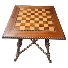 Victorian Mahogany Game Chess Table with Inlay Banding & Barley Twist Legs C1880