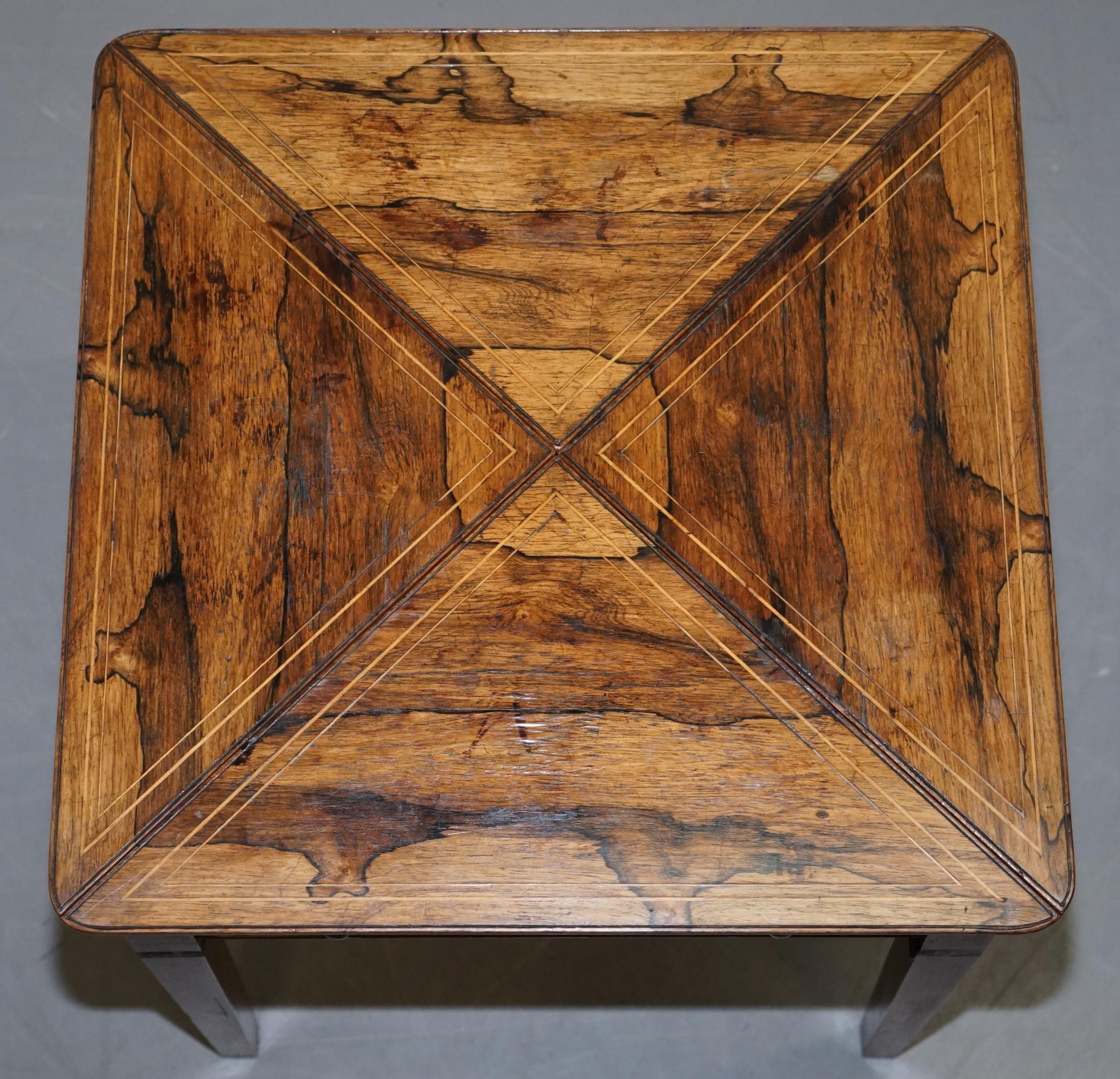 Hand-Crafted Victorian Mahogany Games Envelope Rare Wood Table circa 1880 Unfolds Extends