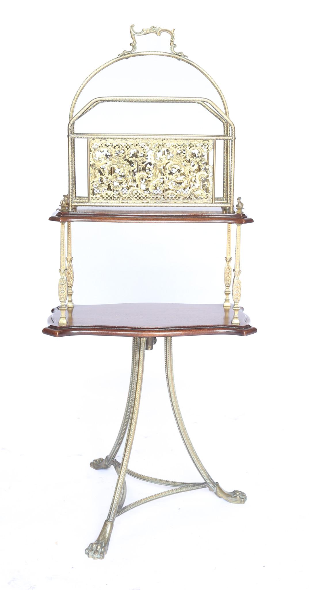 Britannico Canterbury girevole vittoriano in mogano e ottone dorato su supporto in vendita