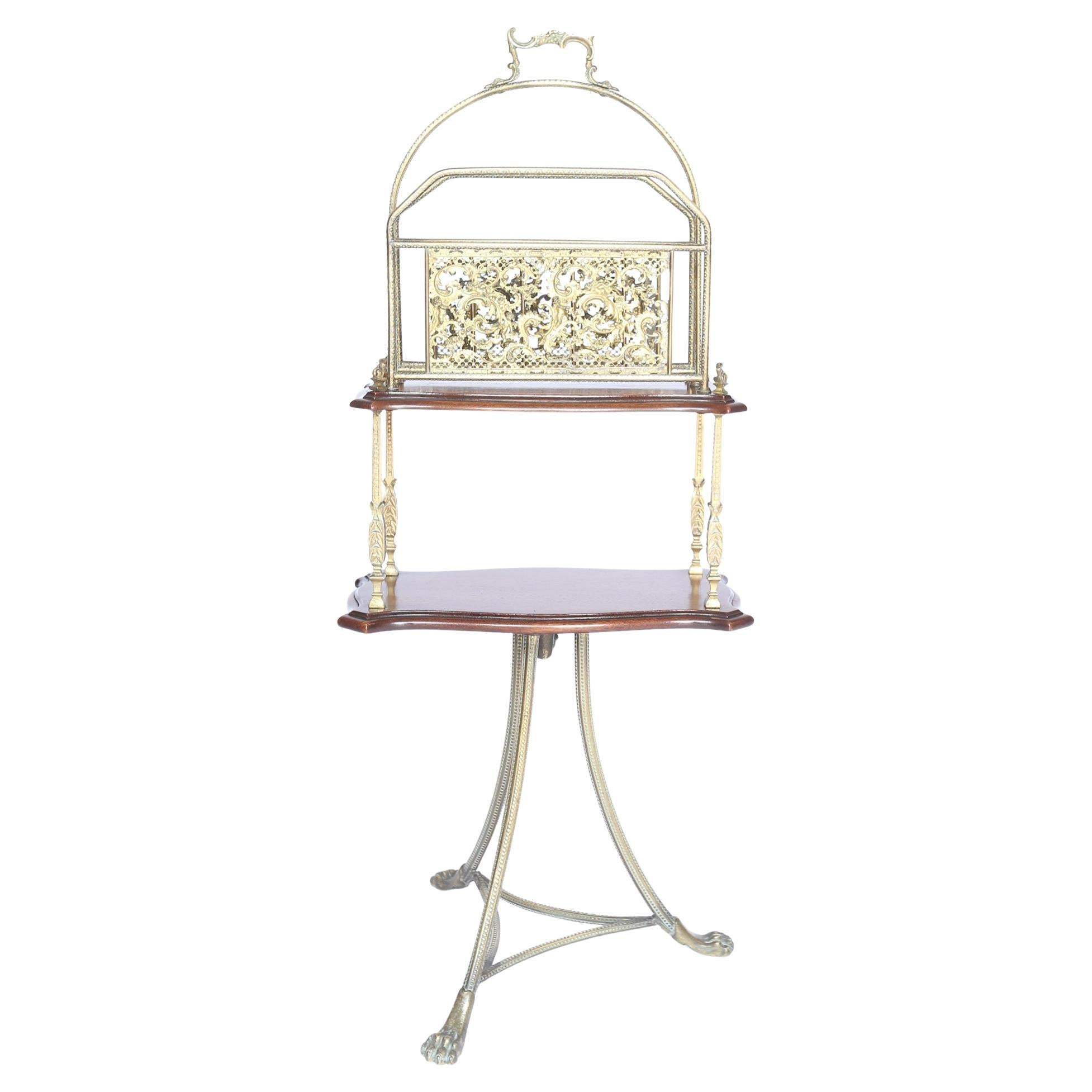 Victorian Mahogany & Gilt Brass Revolving Canterbury on stand