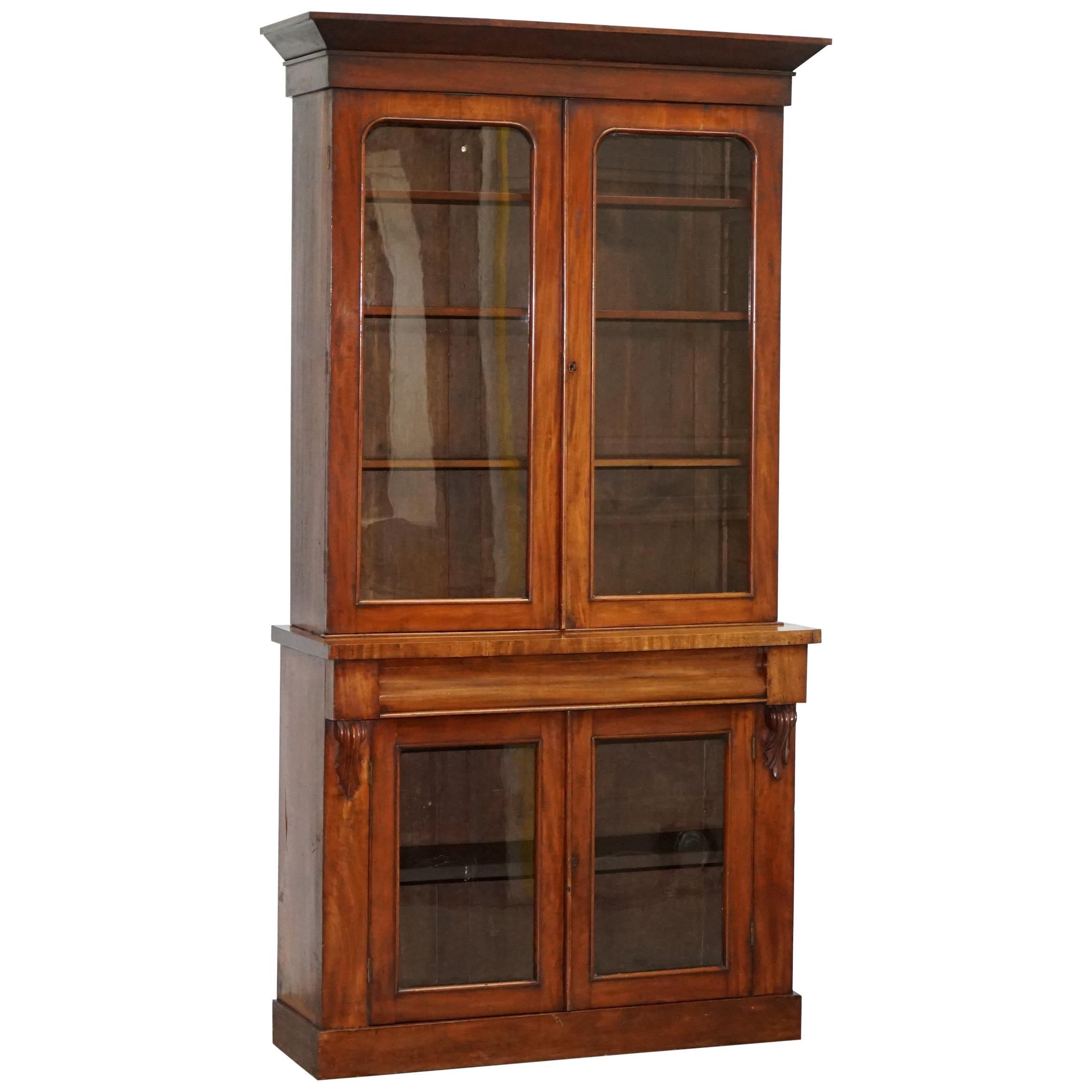 Victorian Mahogany Glass Doored Library Bookcase with Single
