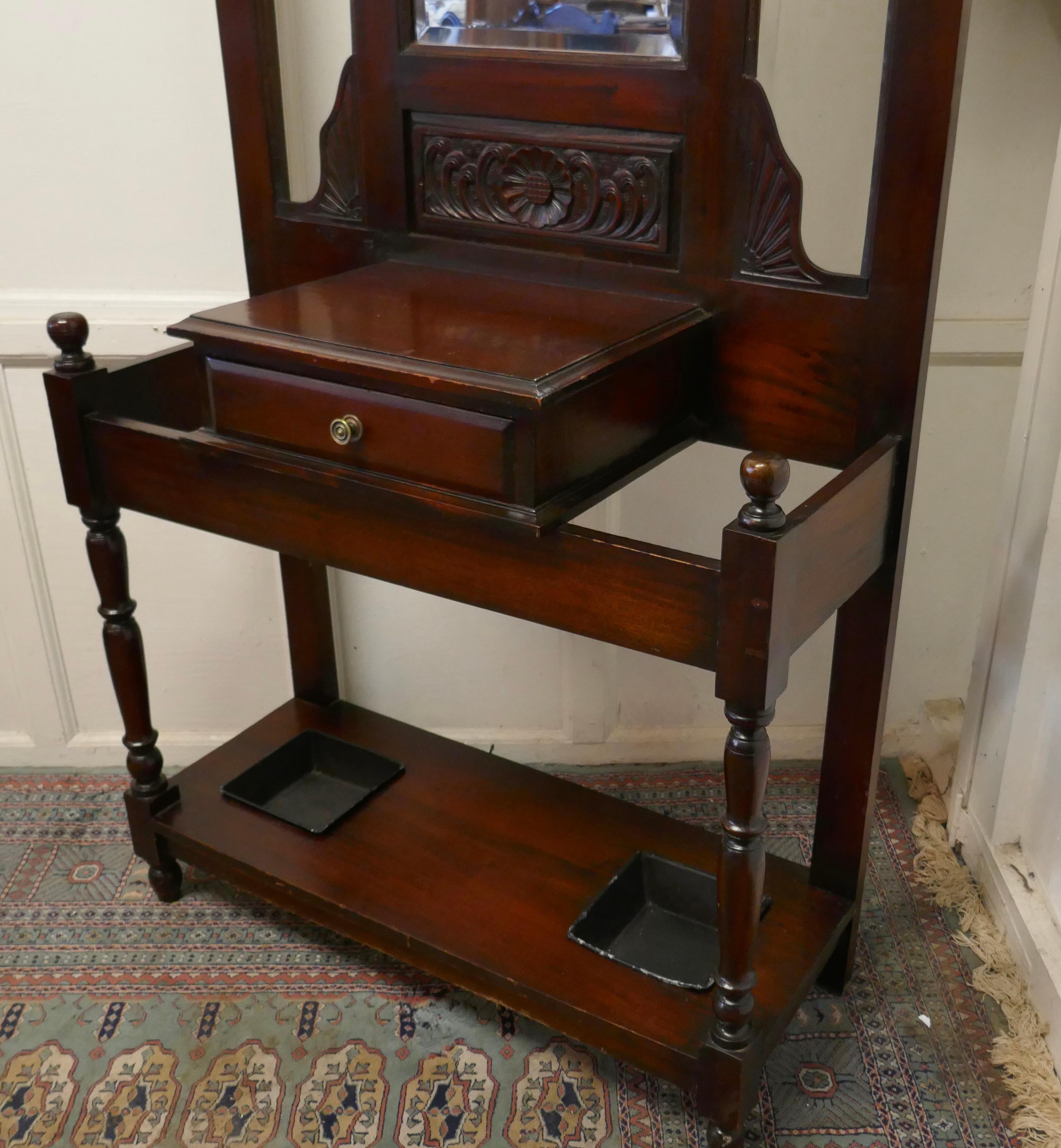 Art Nouveau Victorian Mahogany Hall Stand  For Sale