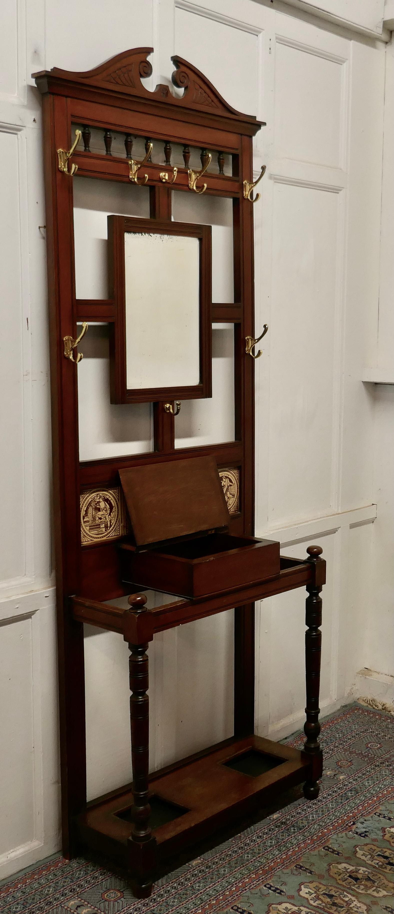 19th Century Victorian Mahogany Hall Stand with Shakespeare Tiles