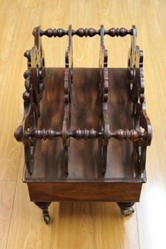 Victorian Mahogany Hand Carved Canterbury w/ Drawer