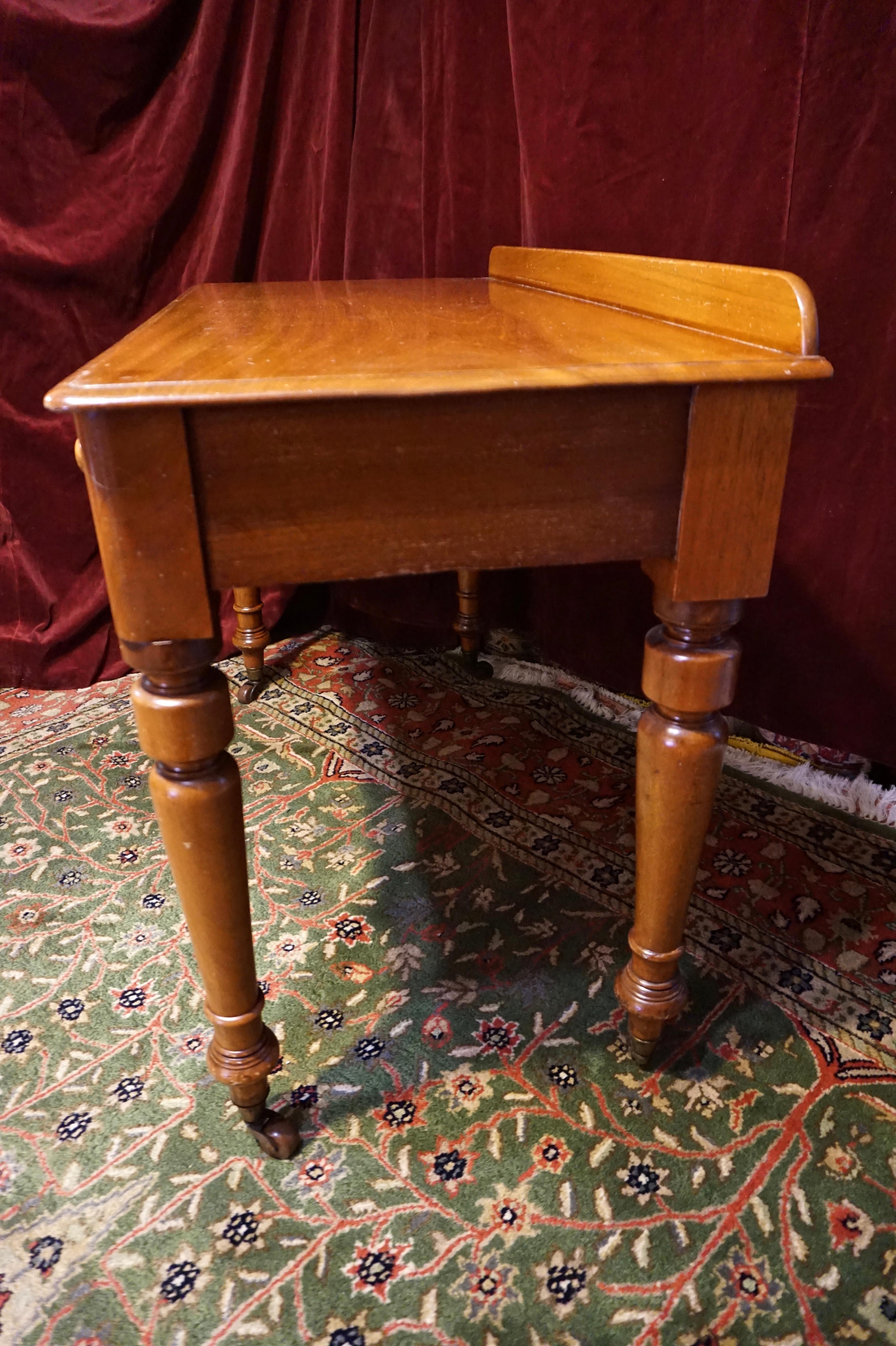 Colonial Mahogany Handmade Writing Table Cum Console On Porcelain Castors For Sale 7