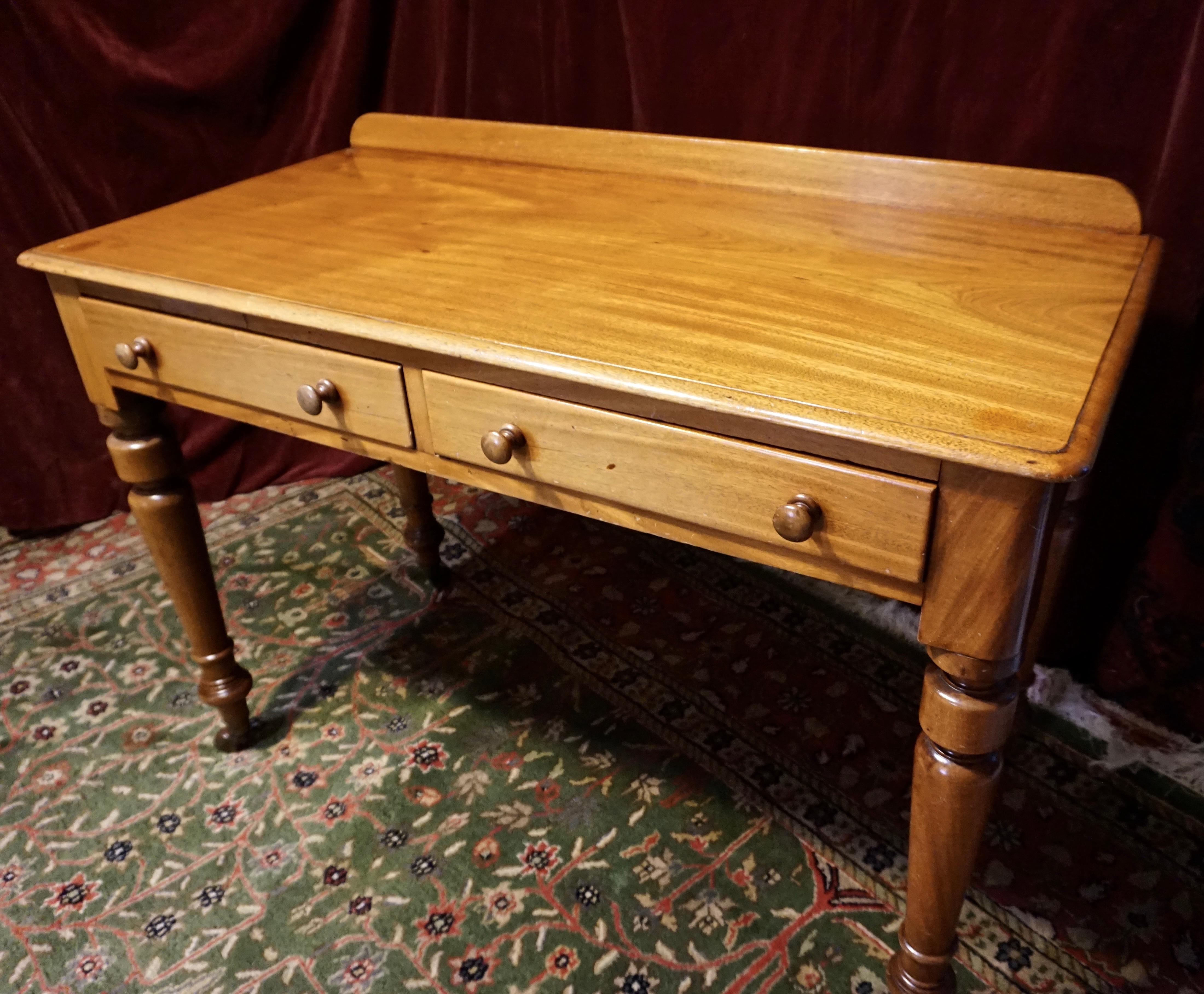 Late Victorian Colonial Mahogany Handmade Writing Table Cum Console On Porcelain Castors For Sale