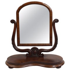 Antique Victorian Mahogany Harp Shaped Vanity Mirror