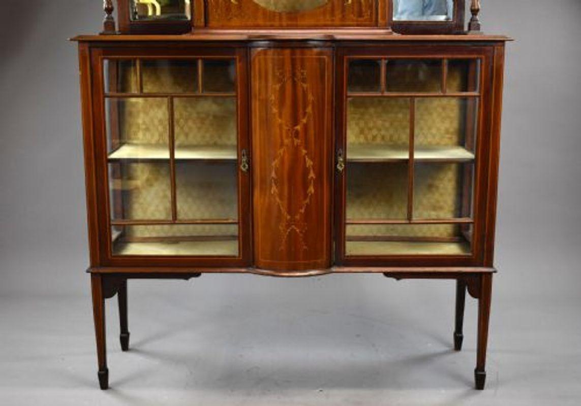 English Victorian Mahogany Inlaid Display Cabinet For Sale