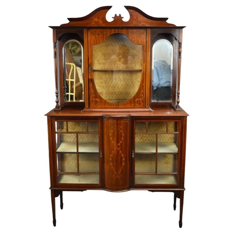 Victorian Mahogany Inlaid Display Cabinet For Sale
