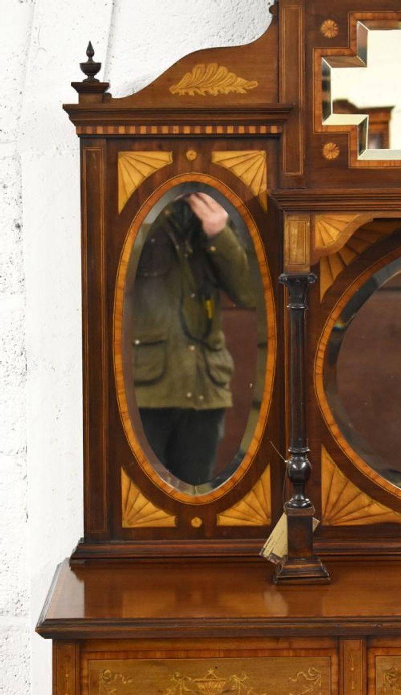 19th Century Victorian Mahogany Inlaid Mirror Back Sideboard For Sale