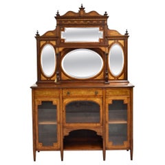 Credenza vittoriana in mogano intarsiato con schienale a specchio