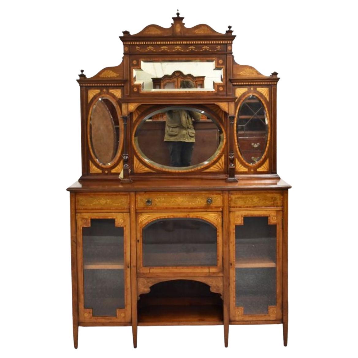 Viktorianisches Sideboard aus Mahagoni mit Intarsien und Spiegelrücken im Angebot
