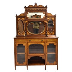 Antique Victorian Mahogany Inlaid Mirror Back Sideboard