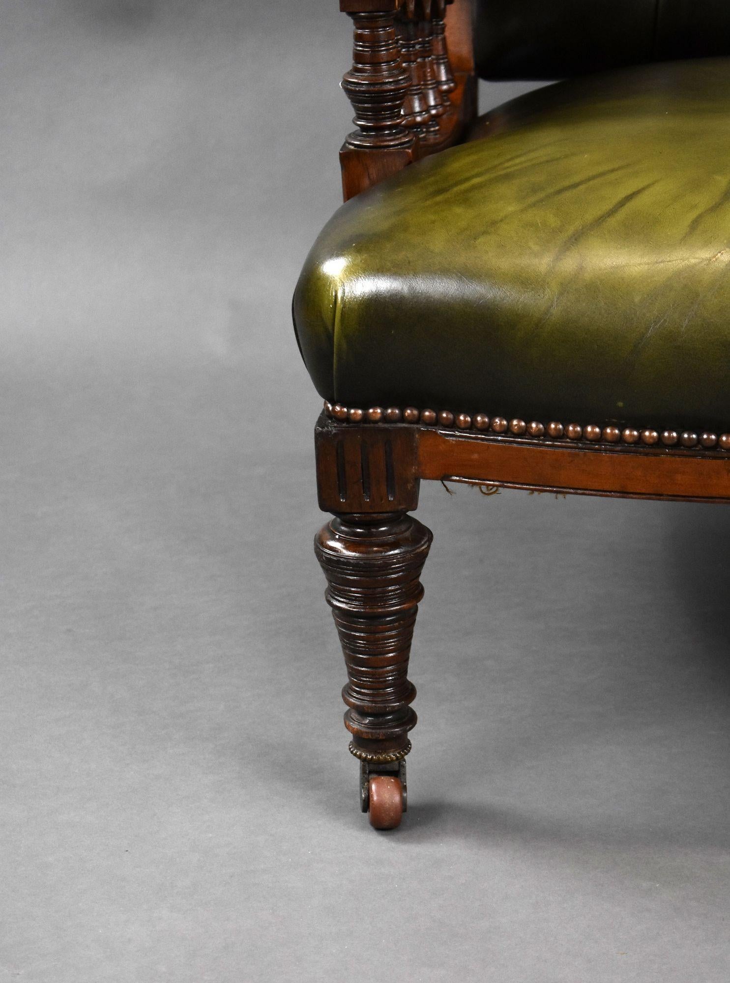 Victorian Mahogany Leather Armchair For Sale 5