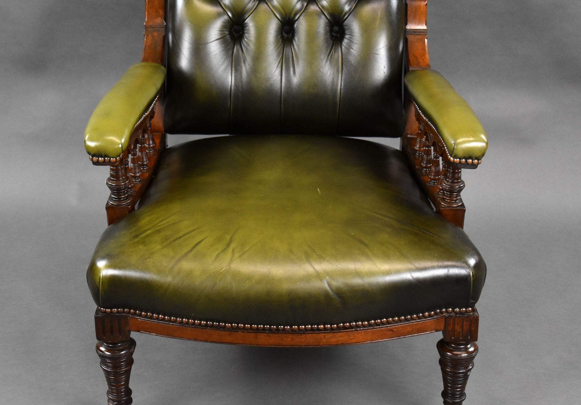 Victorian Mahogany Leather Armchair For Sale 2