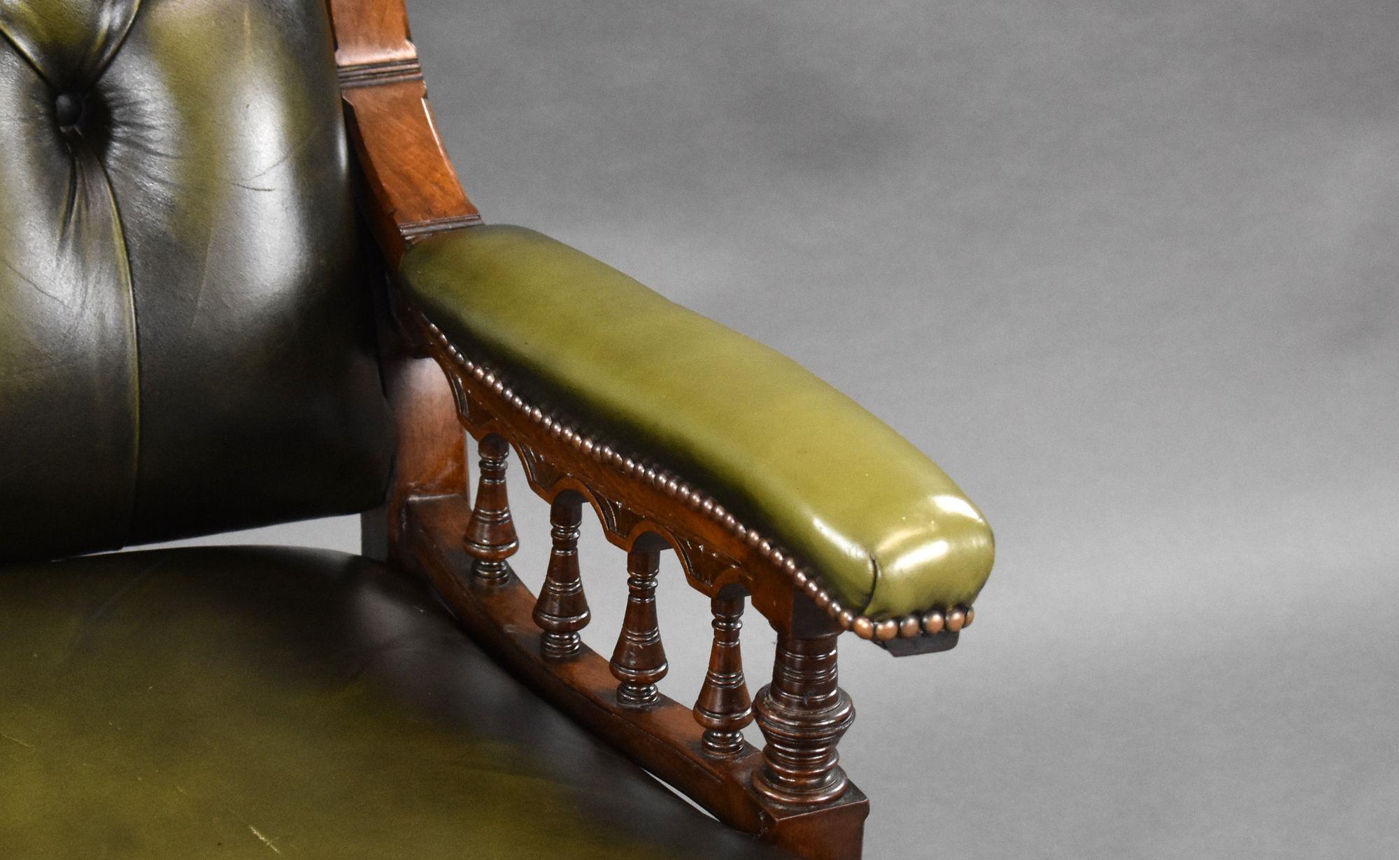 Victorian Mahogany Leather Armchair For Sale 4