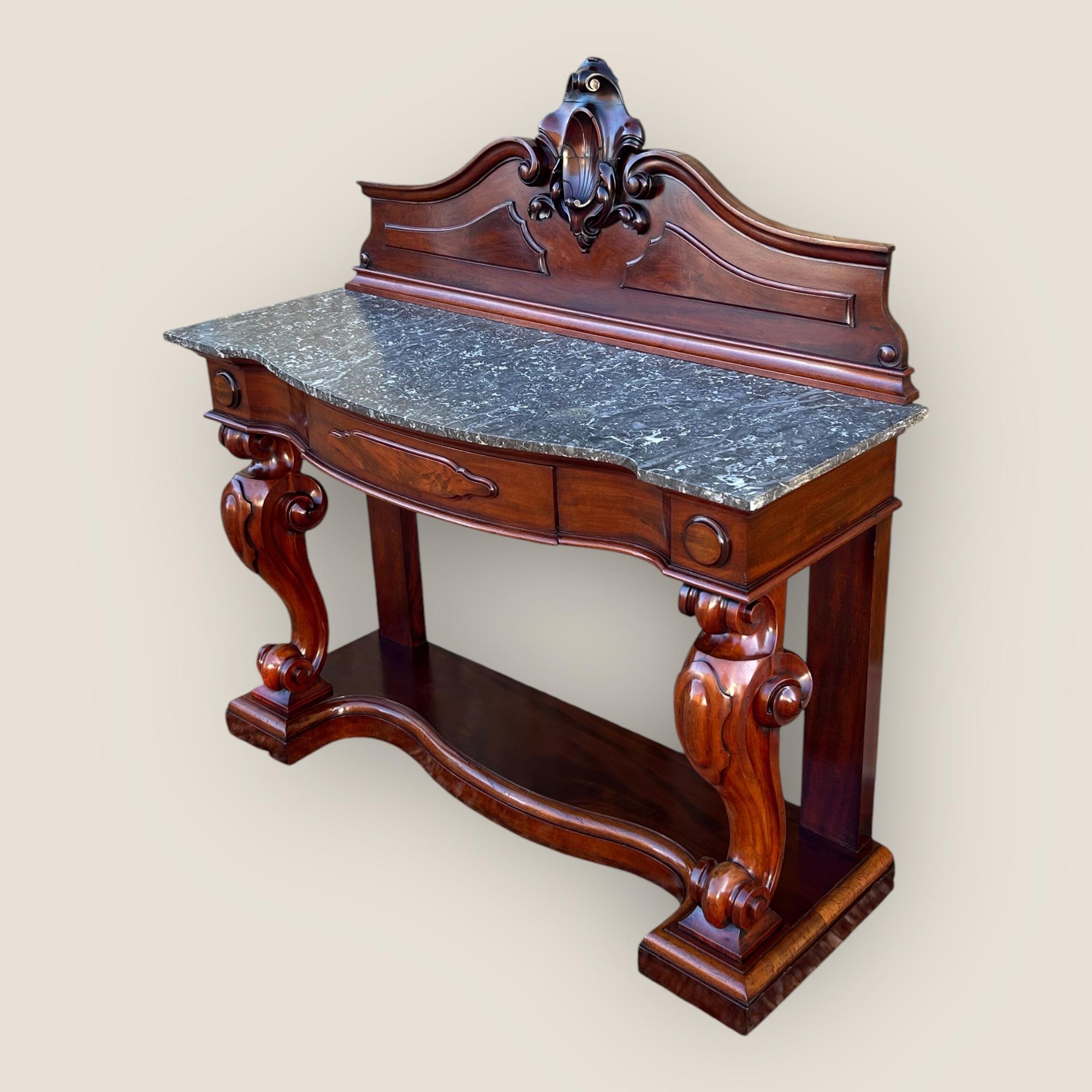 British Victorian Mahogany & Marble Console Table For Sale