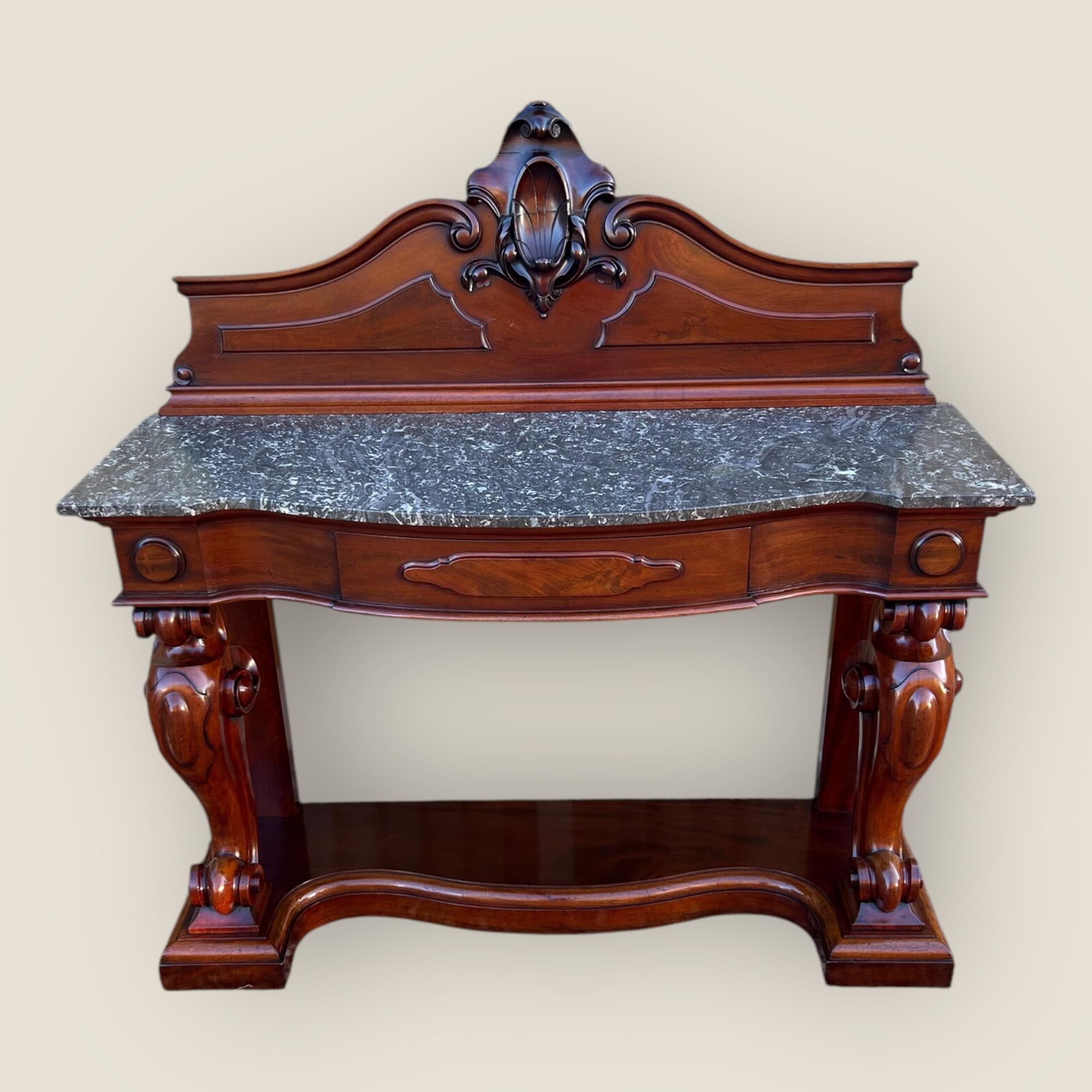 Polished Victorian Mahogany & Marble Console Table For Sale