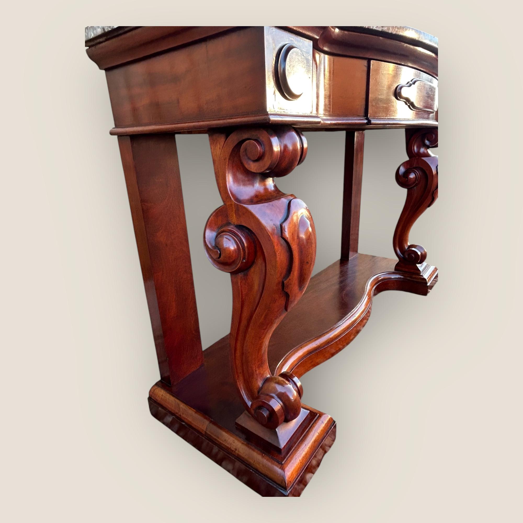 19th Century Victorian Mahogany & Marble Console Table For Sale