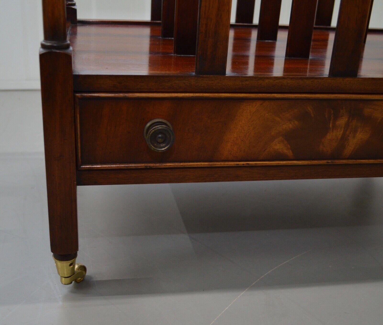 English VICTORIAN HARDWOOD MUSIC STAND / MAGAZINE RACK WITH CASTORS AND SiNGLE DRAWER For Sale