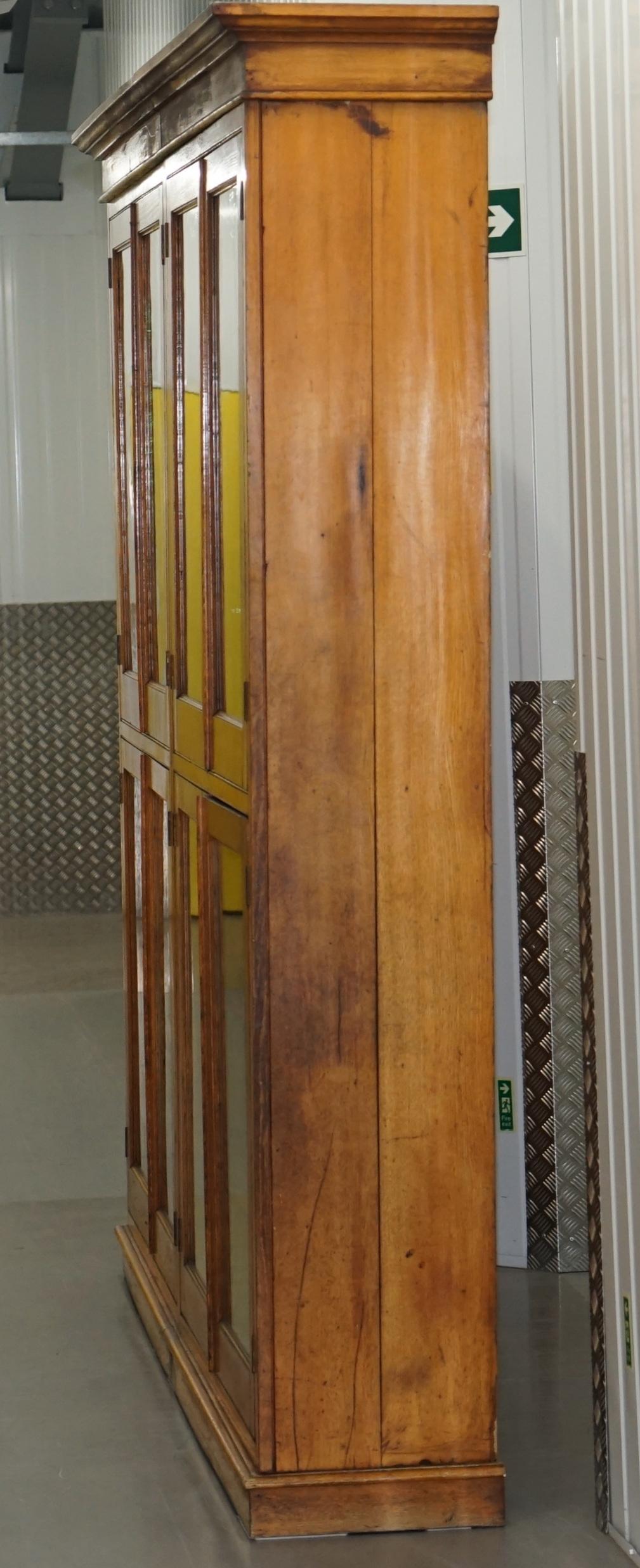Victorian Mahogany & Oak Library Bookcase Cabinet Adjustable Shelves Glass Doors 2
