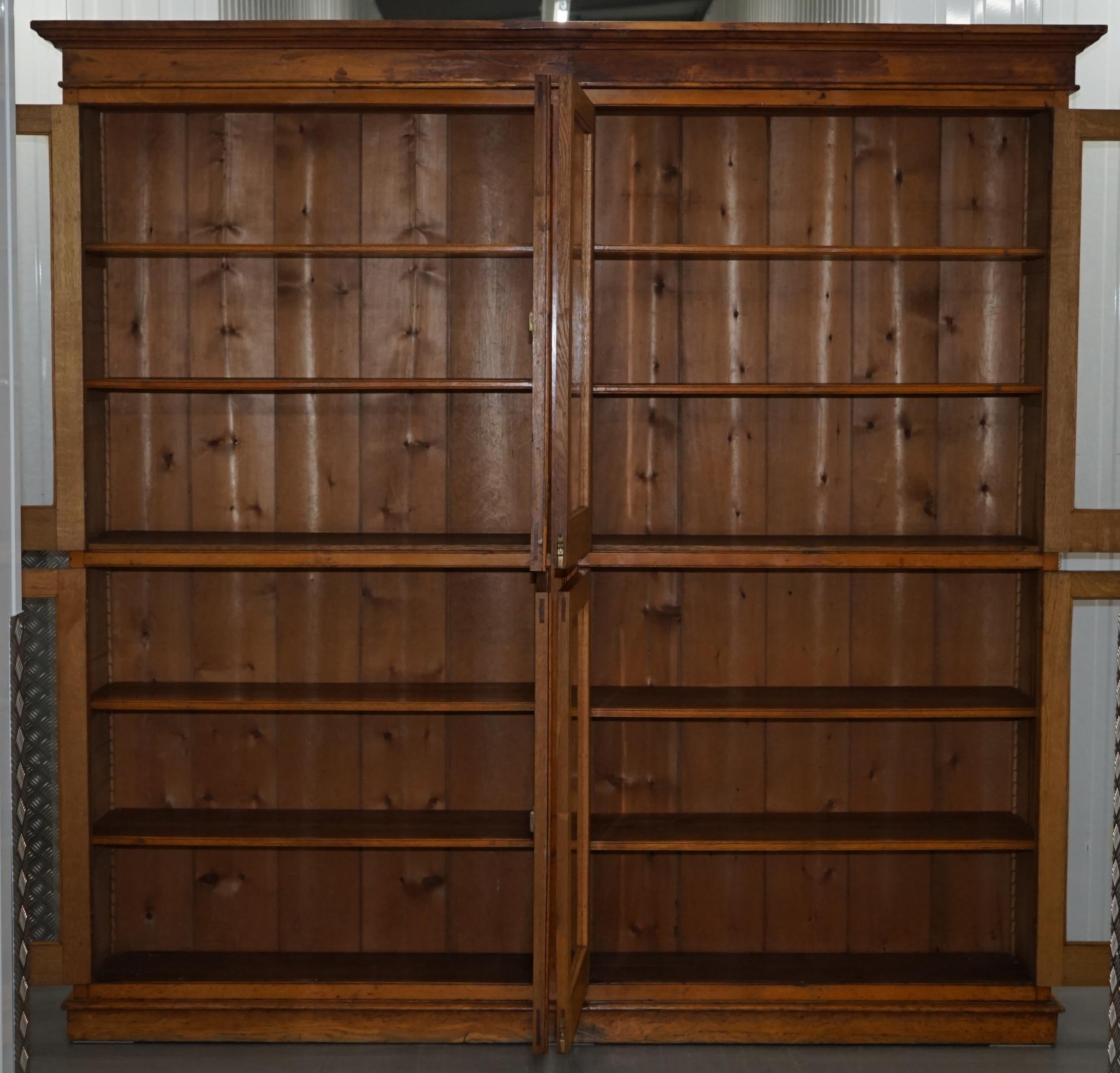 Victorian Mahogany & Oak Library Bookcase Cabinet Adjustable Shelves Glass Doors 4