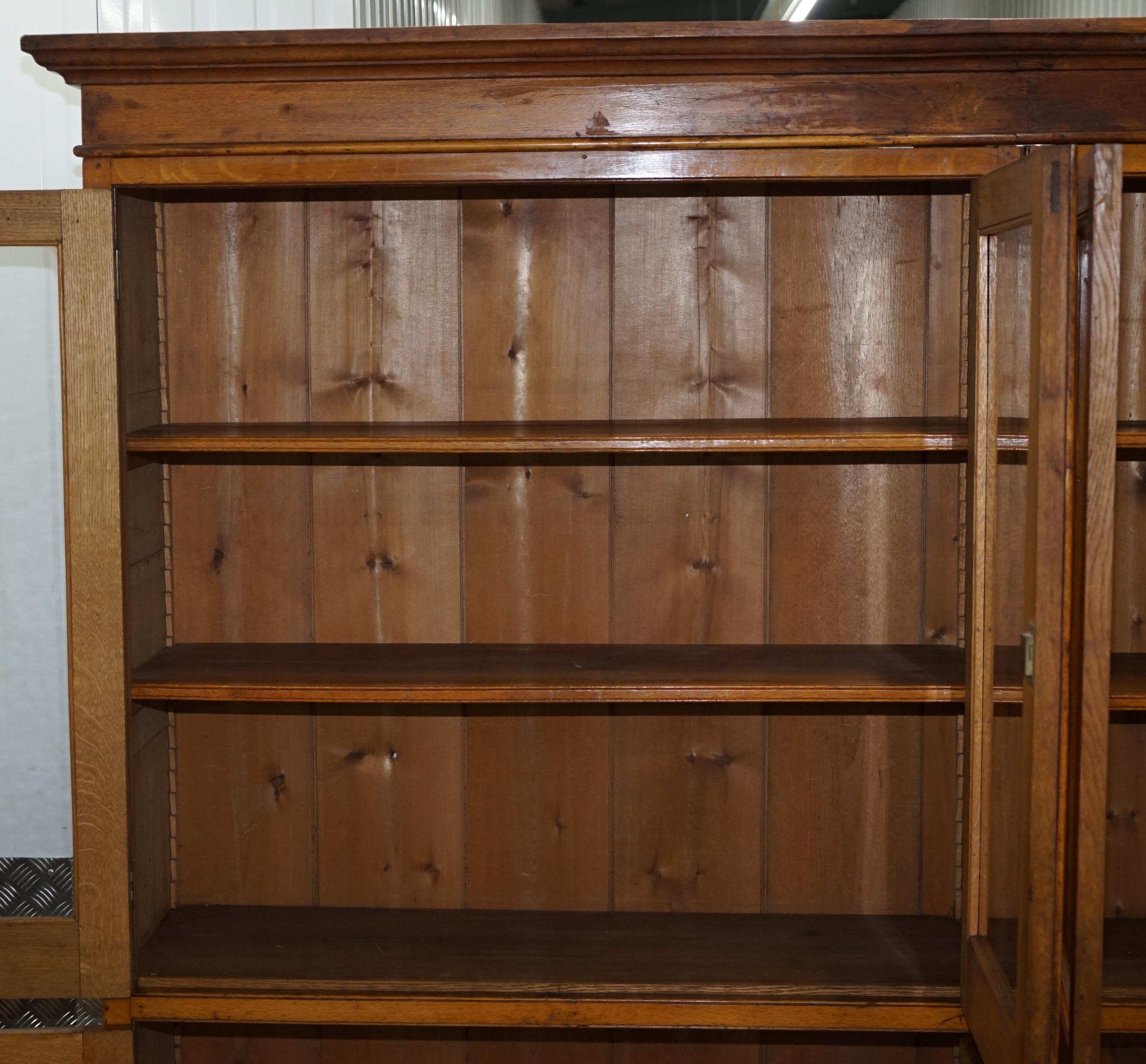 Victorian Mahogany & Oak Library Bookcase Cabinet Adjustable Shelves Glass Doors 5