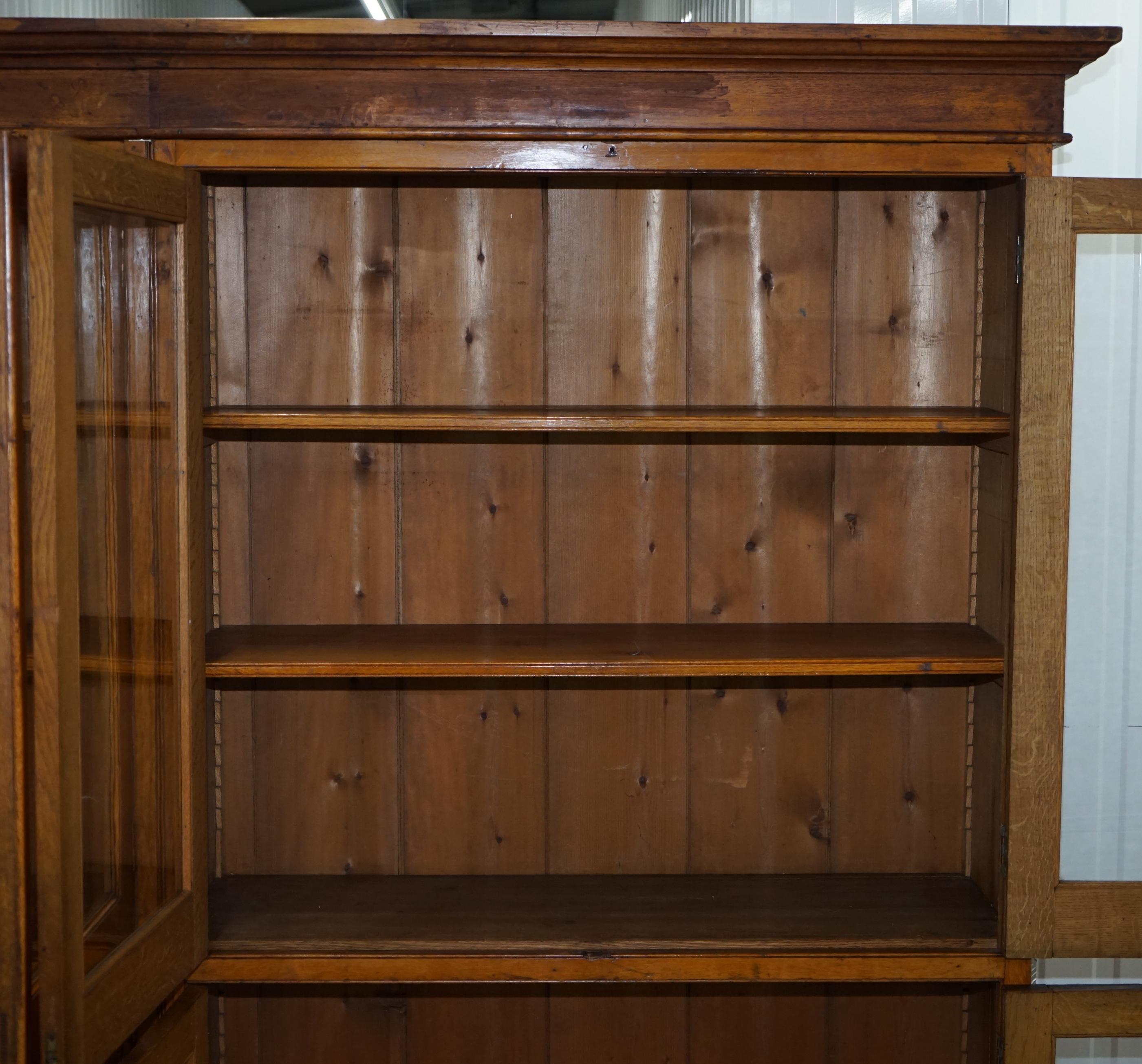 Victorian Mahogany & Oak Library Bookcase Cabinet Adjustable Shelves Glass Doors 6