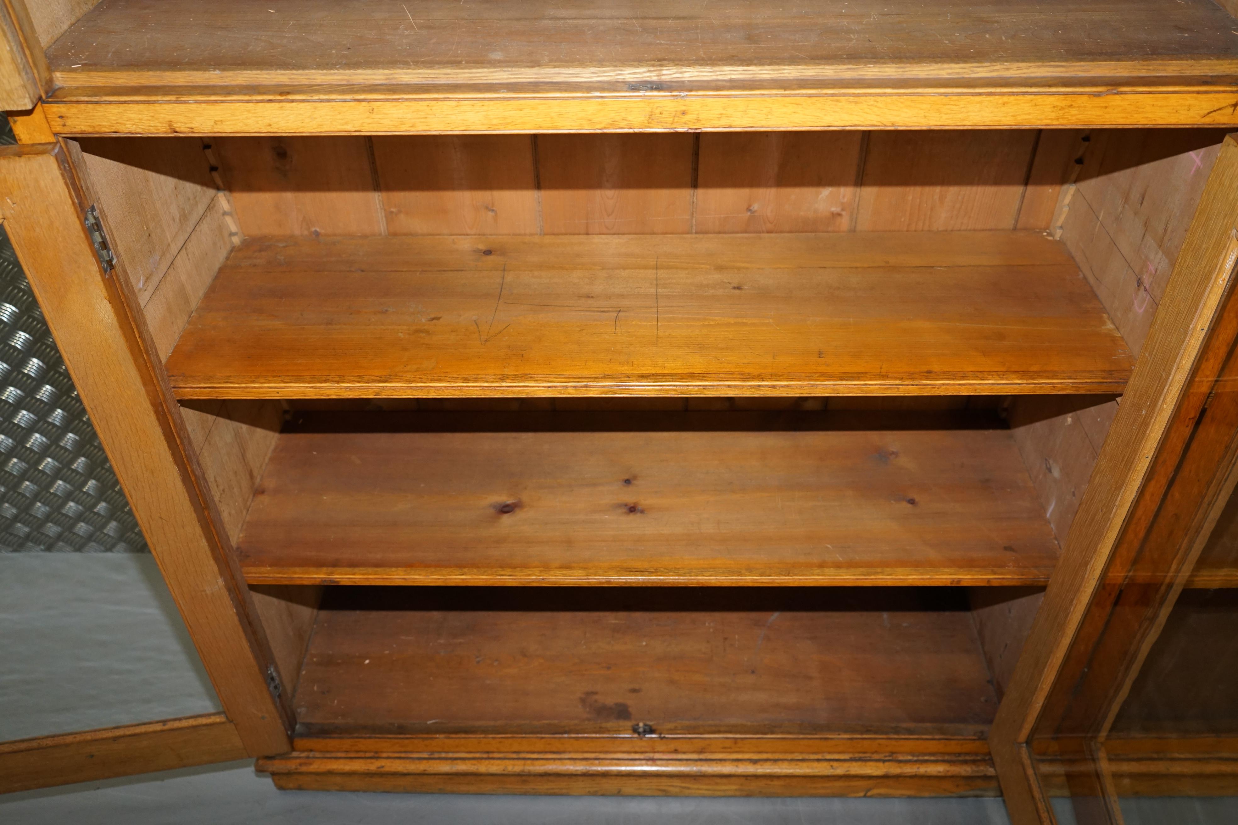 Victorian Mahogany & Oak Library Bookcase Cabinet Adjustable Shelves Glass Doors 9
