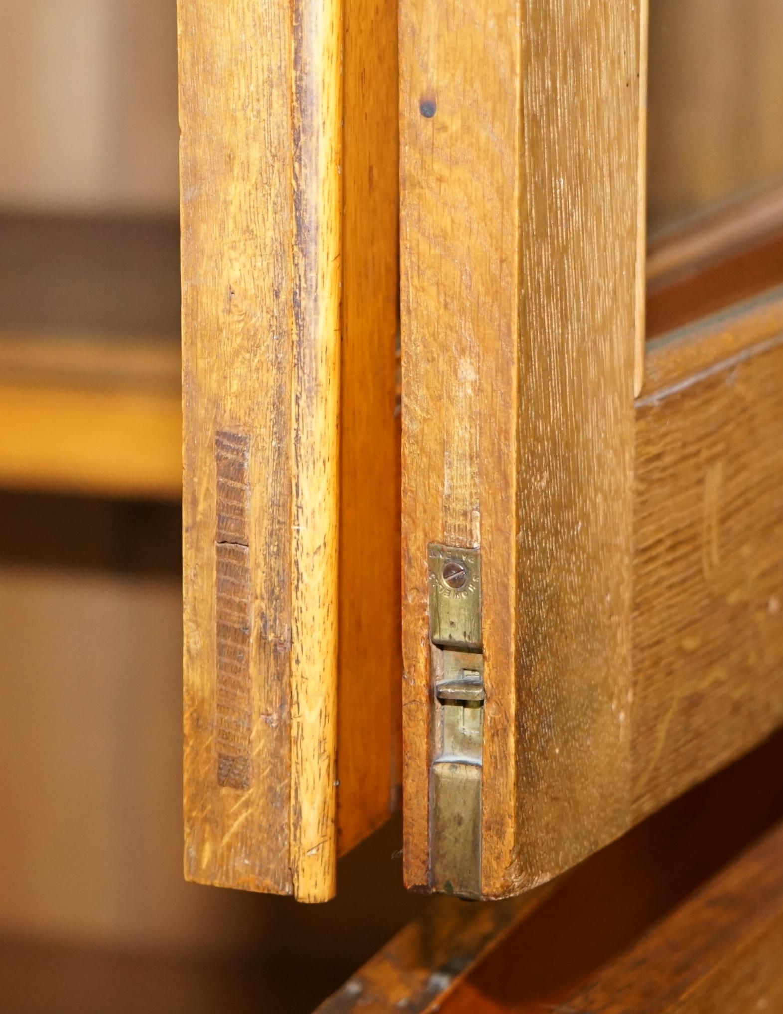 Victorian Mahogany & Oak Library Bookcase Cabinet Adjustable Shelves Glass Doors 10