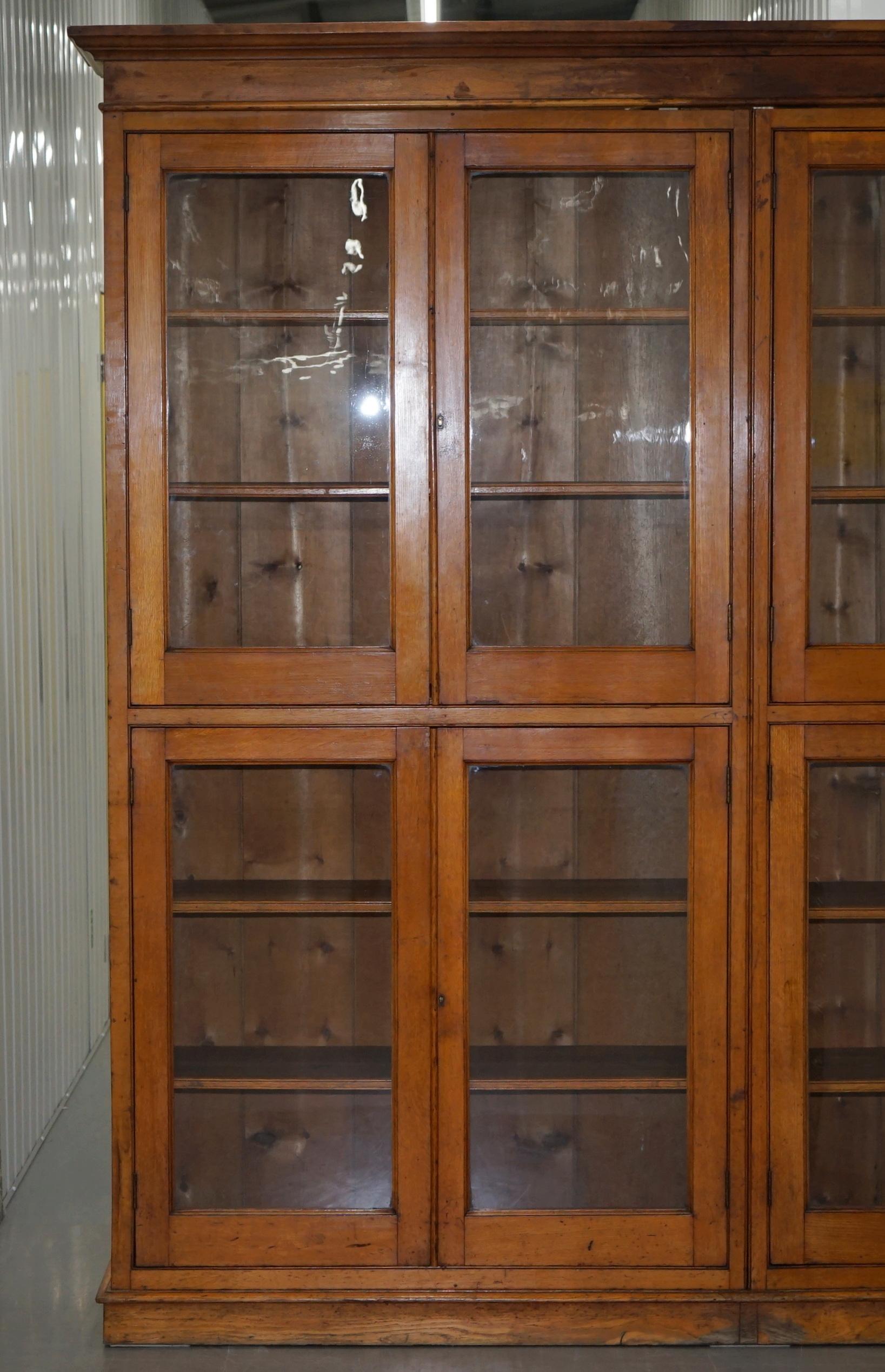 Viktorianisches Mahagoni & Eiche Bibliothek Bücherregal Schrank Verstellbare Regale Glastüren (Handgeschnitzt)