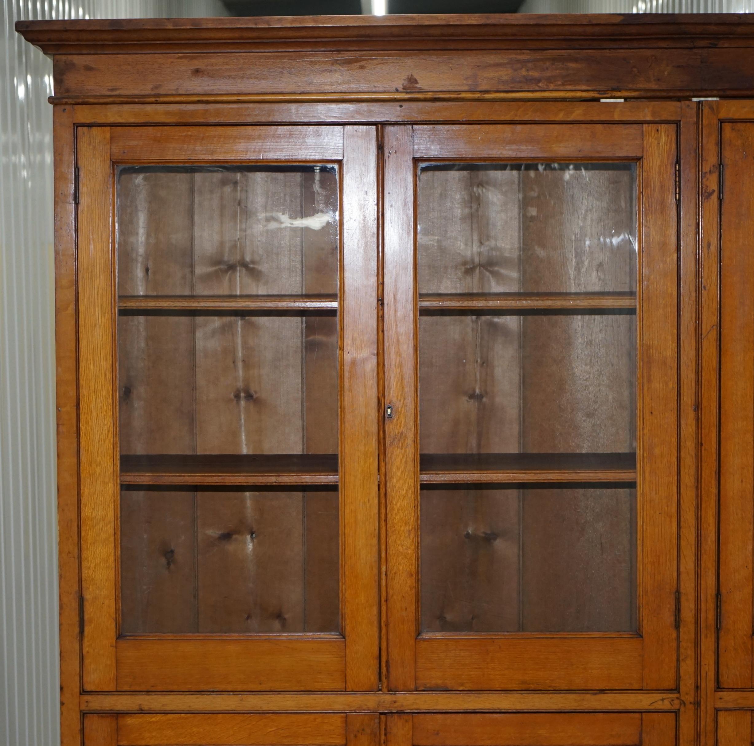 English Victorian Mahogany & Oak Library Bookcase Cabinet Adjustable Shelves Glass Doors