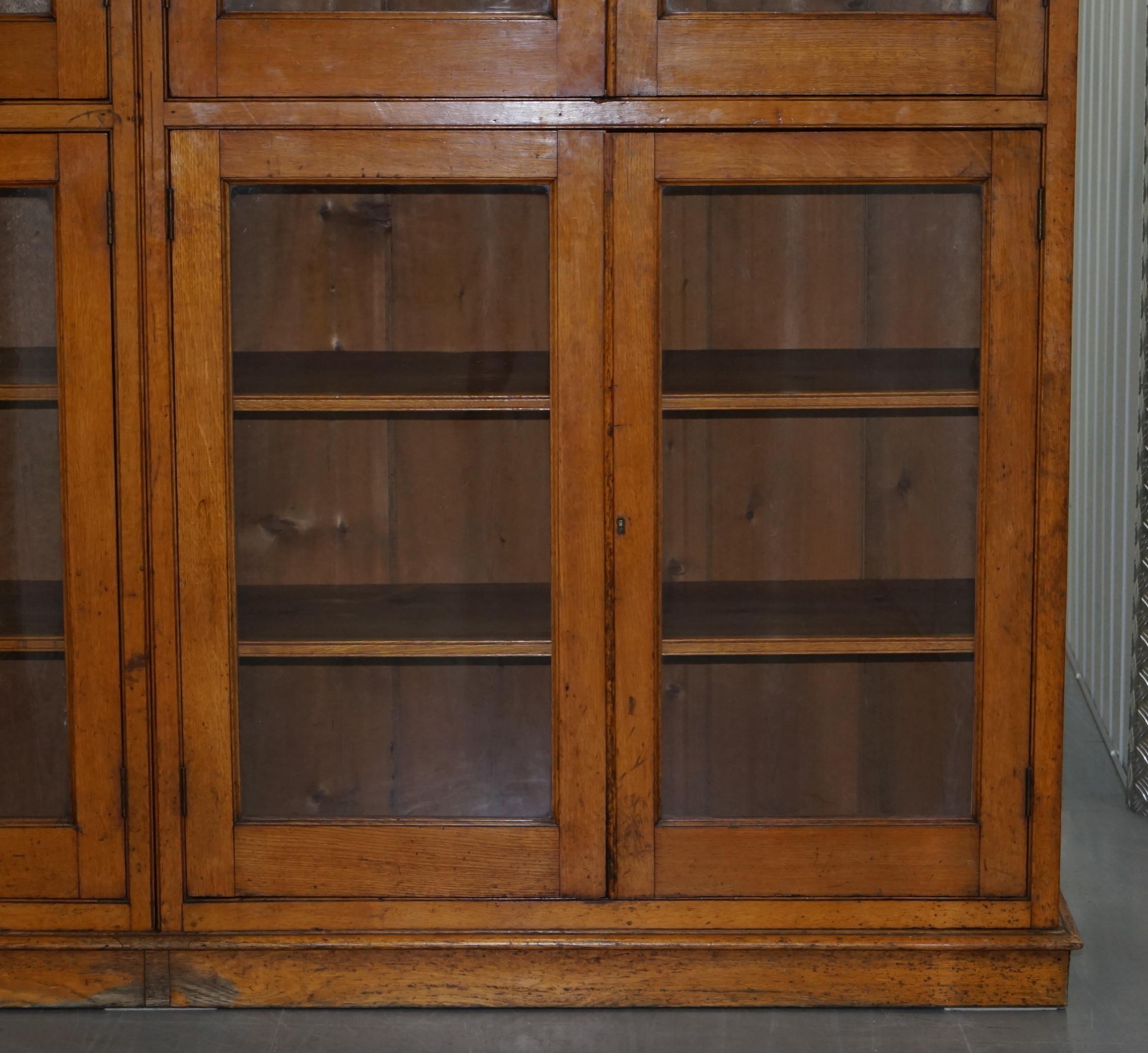 19th Century Victorian Mahogany & Oak Library Bookcase Cabinet Adjustable Shelves Glass Doors