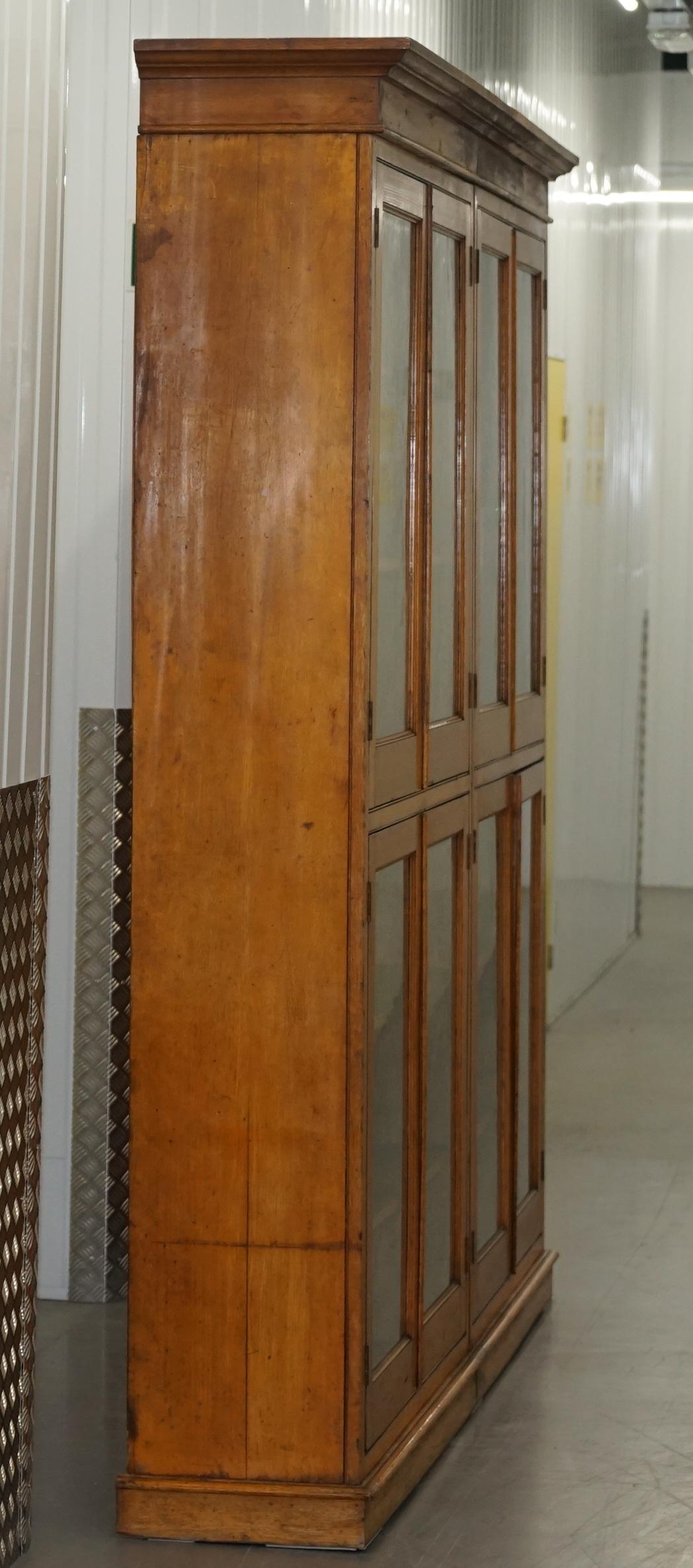 Victorian Mahogany & Oak Library Bookcase Cabinet Adjustable Shelves Glass Doors 1